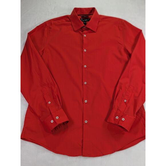Nicole Miller NY Large 16-16 1/5 34/35 Stretch Red Dress Shirt w/Pearl Buttons - Picture 5 of 13